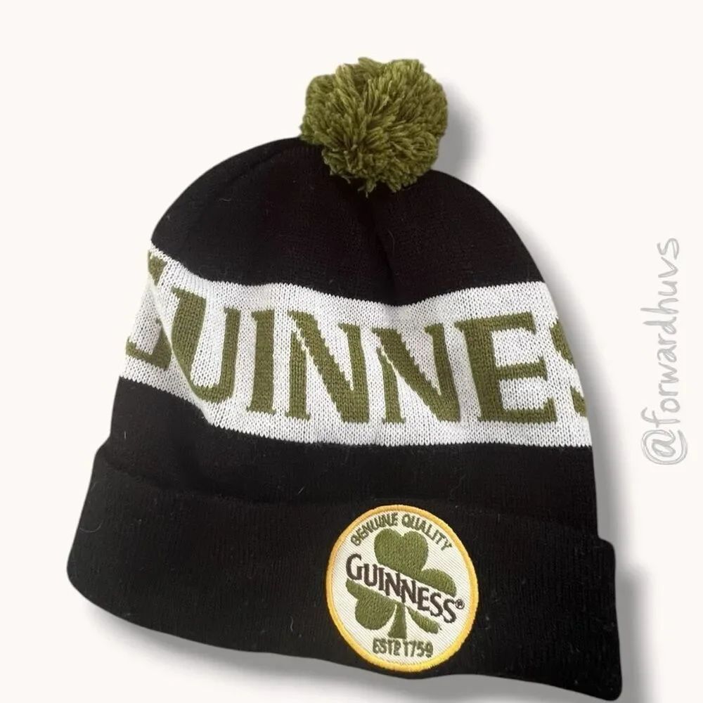 Guinness Ireland Knit Pom Beanie Hat Black Green Shamrock One Size